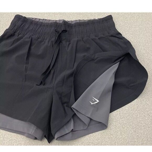 Gymshark Women Sz XL Running 2 in 1 Drawstring Shorts MG7 Black/Silhouette Grey - Picture 3 of 9